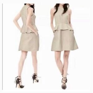 Banana Republic Burlap Linen Peplum Dress Size 6 Neutral Beige Cream Office